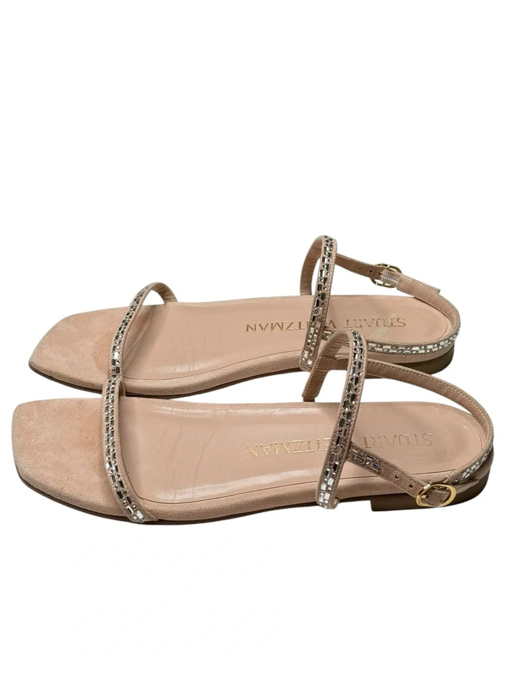 Stuart Weitzman ☀︎︎ Samarra Embellished Suede Strappy Flat Sandals ☀︎︎ Pink 7M